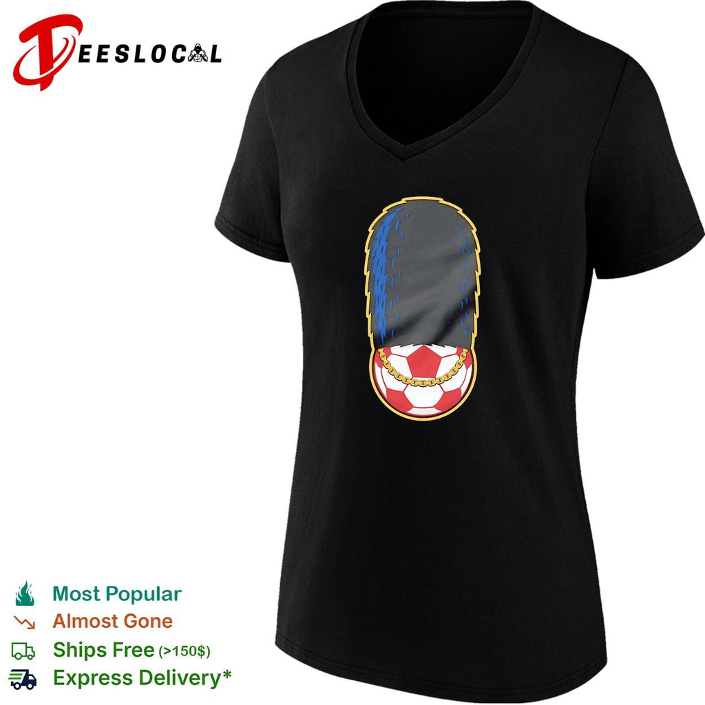 Soccer ball wearing British oyal guard and gold chain shirt