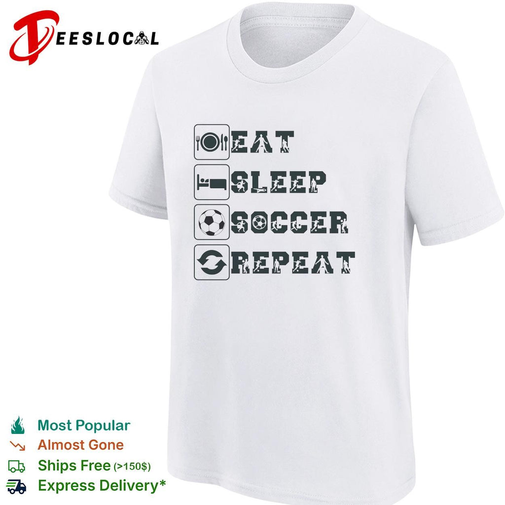 Soccer fan sports icons eat sleep repeat shirt