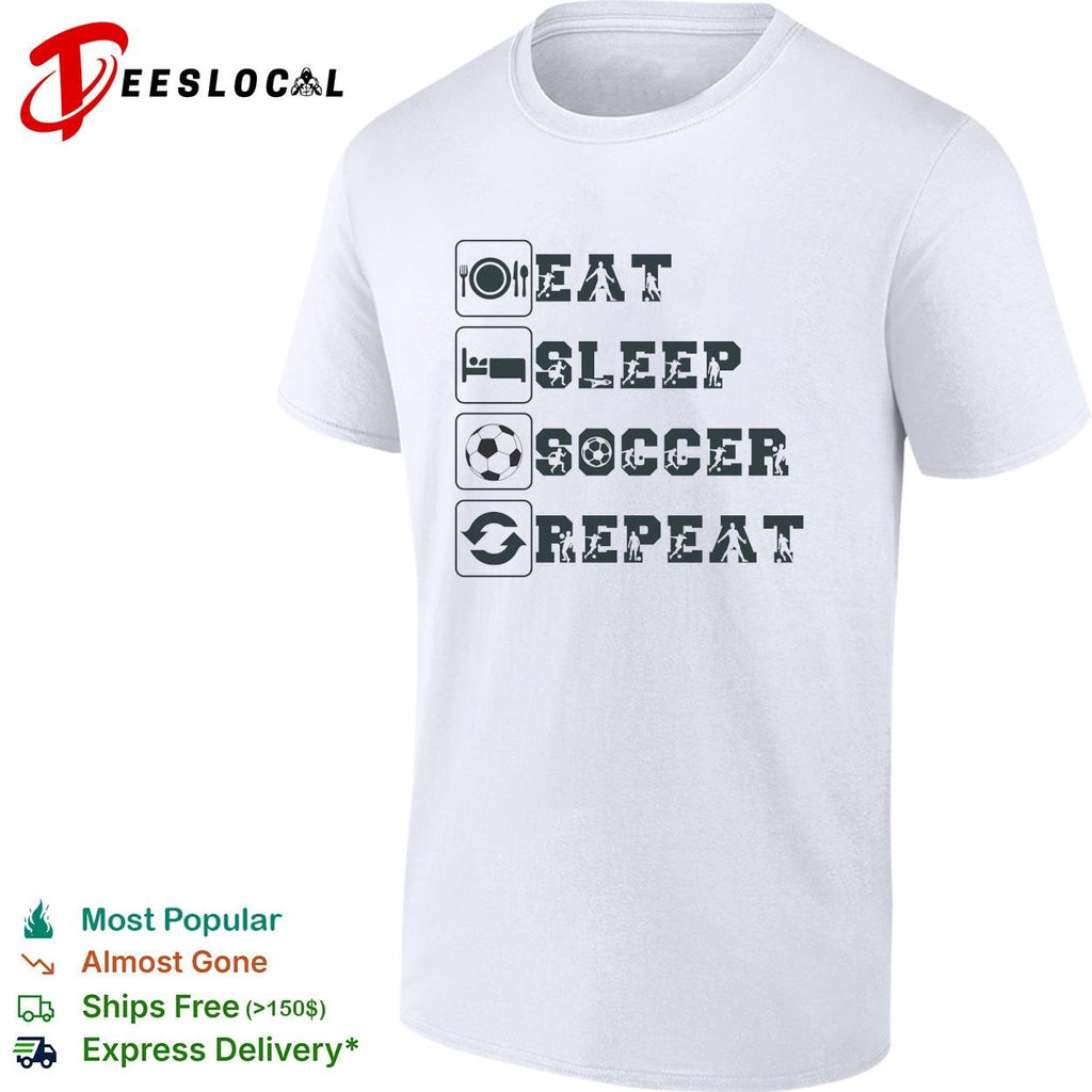 Soccer fan sports icons eat sleep repeat shirt