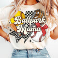 Softball Baseball Mama T-Shirt, Ballpark Mama Retro T-Shirt, Game Day Vibes, Coquette Bow Sports Shirt, Checkered...