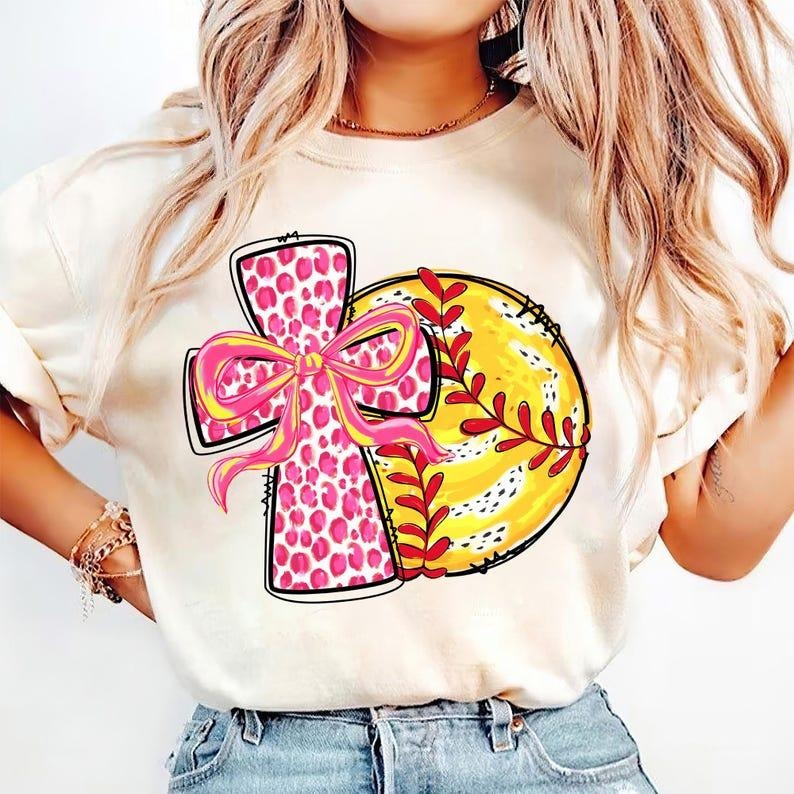 Softball Coquette T-shirt, Christian Softball, Jesus Softball, Game Day Bow, Mama