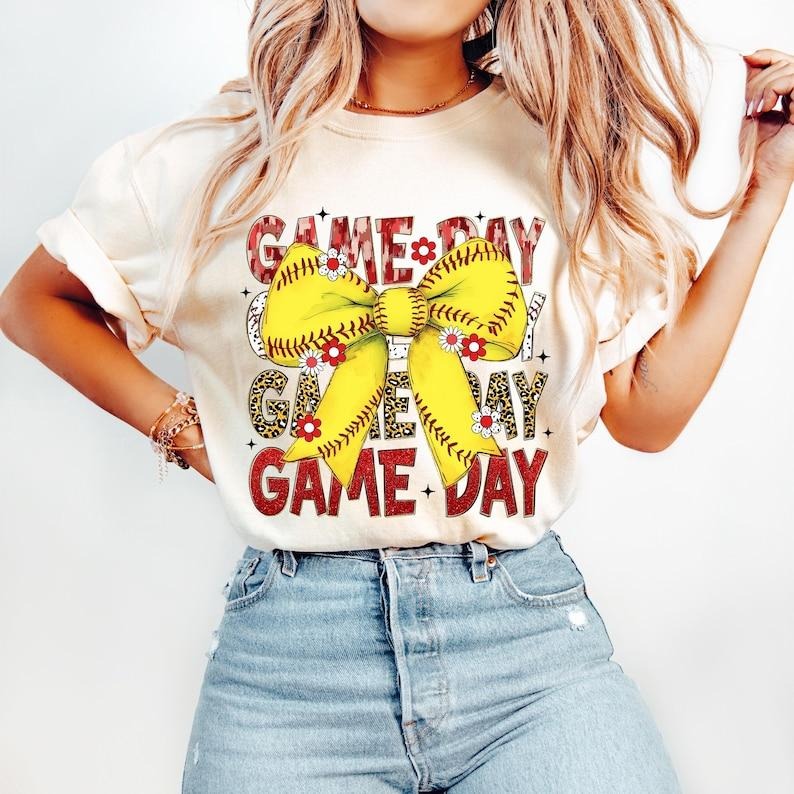 Softball Coquette, Game Day, Retro Bow, Softball Mama Tshirt Hoodie, Sweatshirt | CiraTrend.com