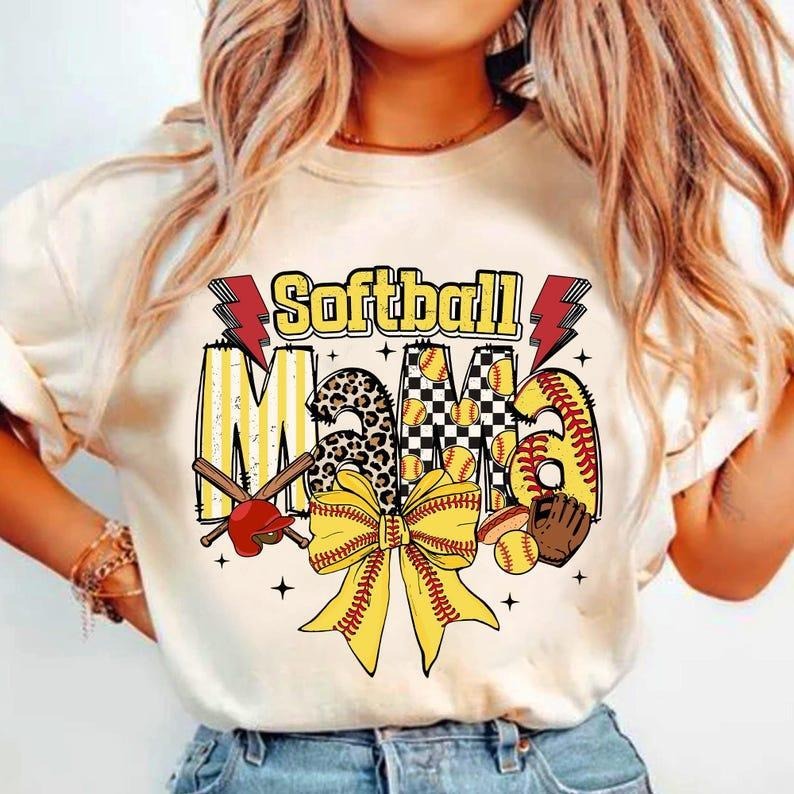 Softball Mama Shirt, Checkered Bow sweatshirt, Team Spirit, Game Day T-Shirt Hoodie | CiraTrend.com