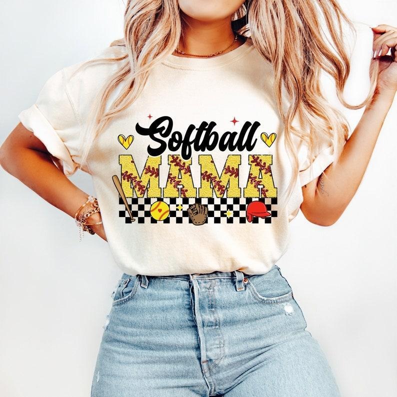 Softball Retro Mama tshirt, Checkered sweatshirt, Sports Game Day T-Shirt, mother's day gift Hoodie | CiraTrend.com