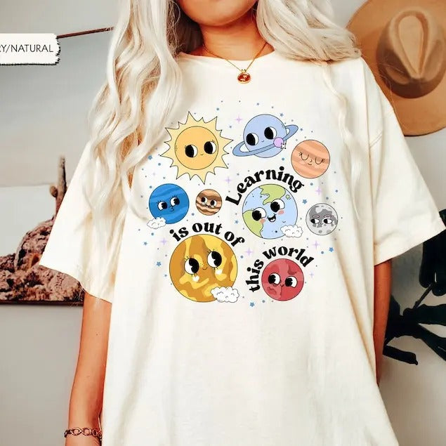 Solar System Teacher Shirts, Learning Is Out Of This World, Cute Outer Space Science Teacher Tee, Back To School, Teach...