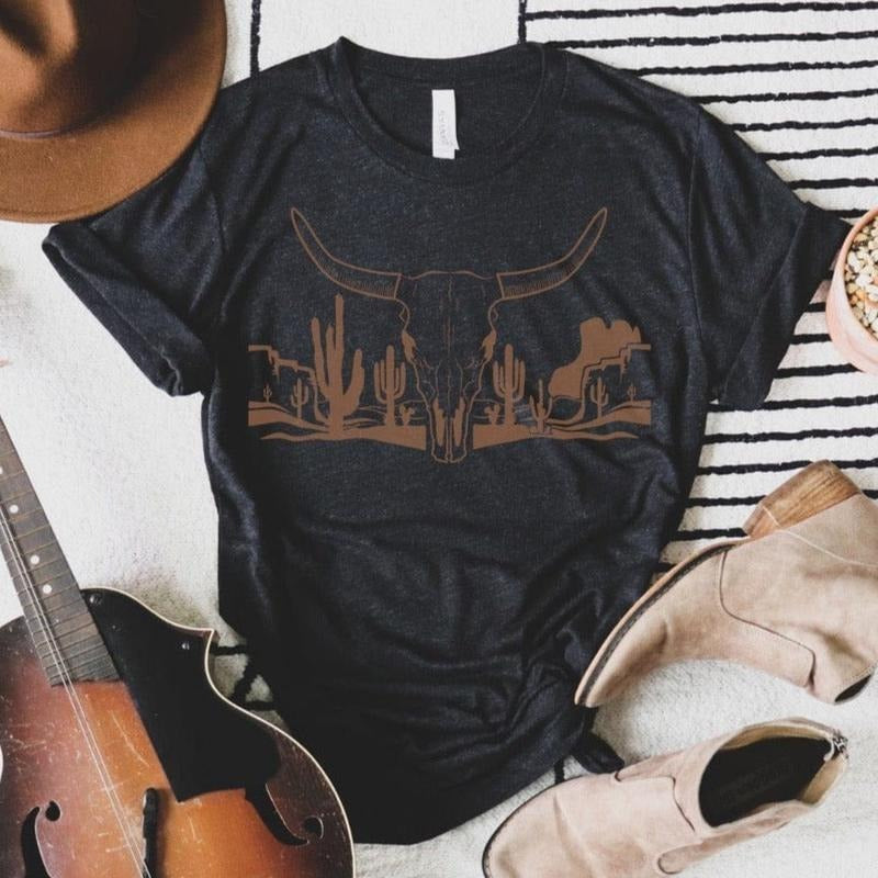 Southern Bull Skull Soft Graphic Tee Hoodie, Sweatshirt | CiraTrend.com