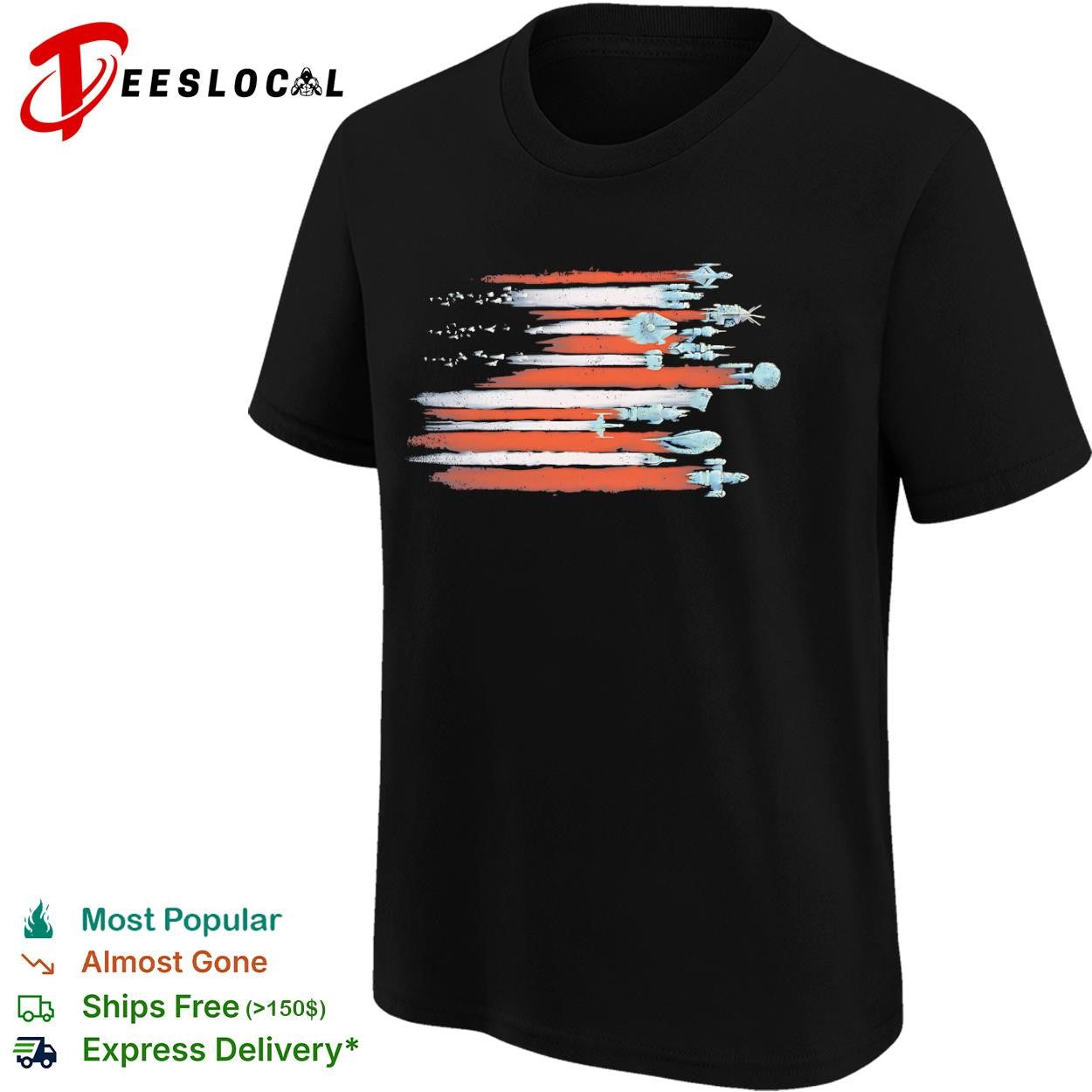Spacecraft and the American flag Vintage Sci-Fi shirt