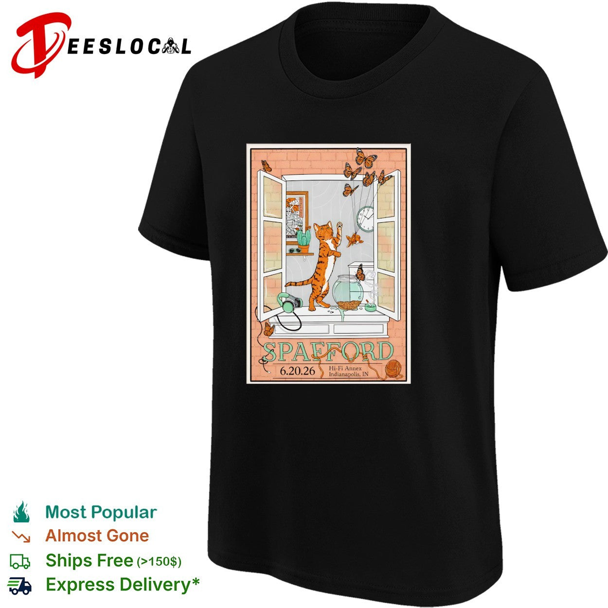 Spafford cat window Indianapolis poster shirt