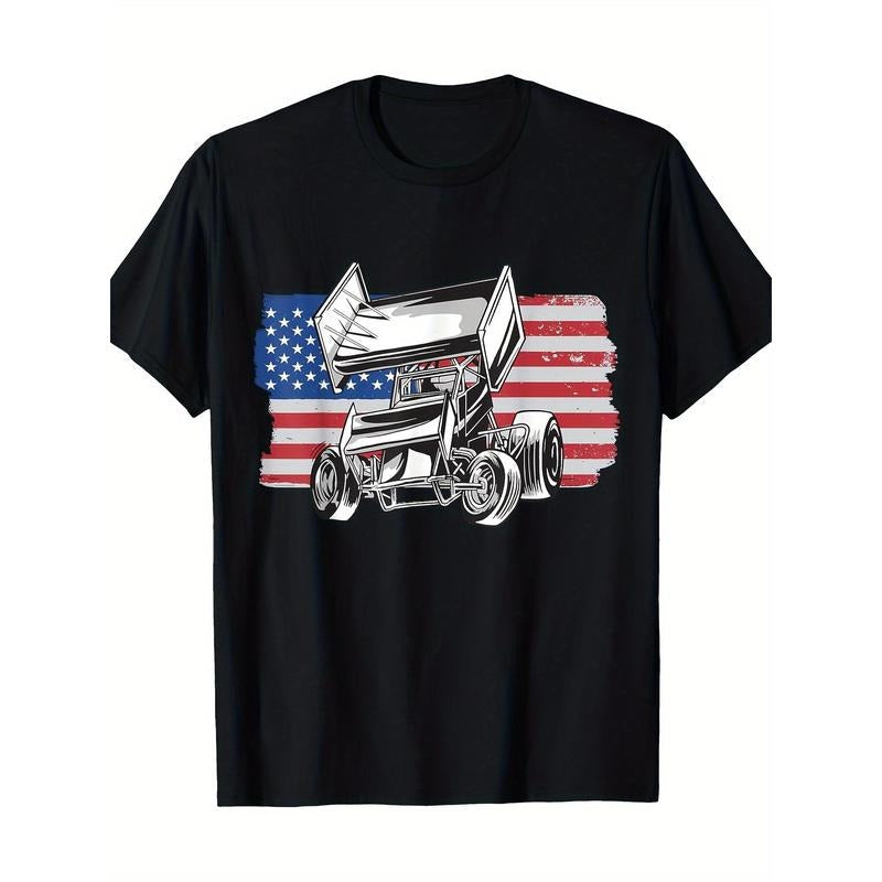 Sprint Car Racing USA Flag T-Shirt-100% Cotton-220g made in usa Hoodie, Sweatshirt | CiraTrend.com
