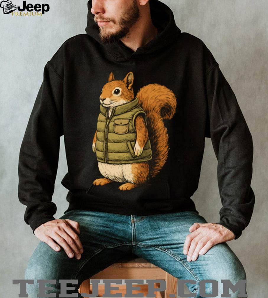 Squirrel in Puffy Vest Graphic T Shirt Cute Outdoorsy Animal Apparel