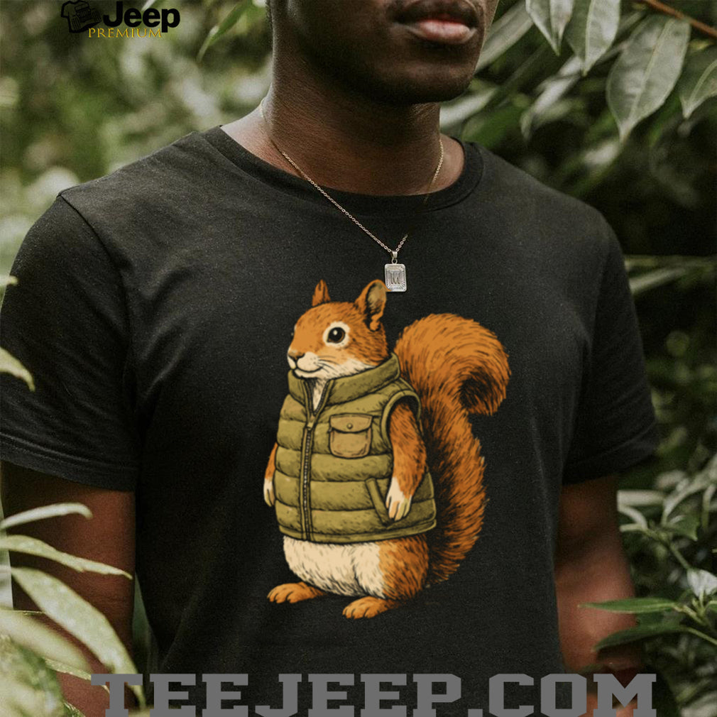 Squirrel in Puffy Vest Graphic T Shirt Cute Outdoorsy Animal Apparel