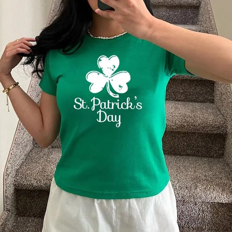 St Patrick's Day Ireland Lucky Shamrock Baby Tee Pub Beer Paddy's Day Irish Baby Tee Women Ladies Vintage Top Girls Style...