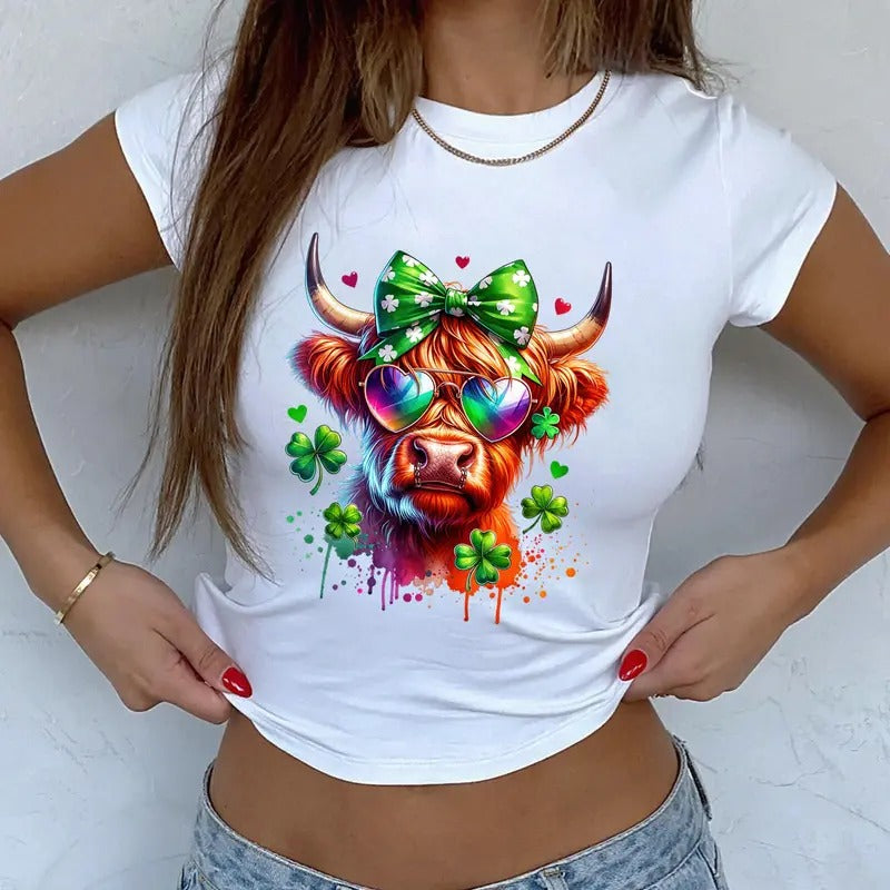 St Patrick_s Day Highland Cow Baby Tee, Cow Shamrock Baby Tee, St Patricks Day Cow Tee, Womens St Patrick Tee, Shamrock...