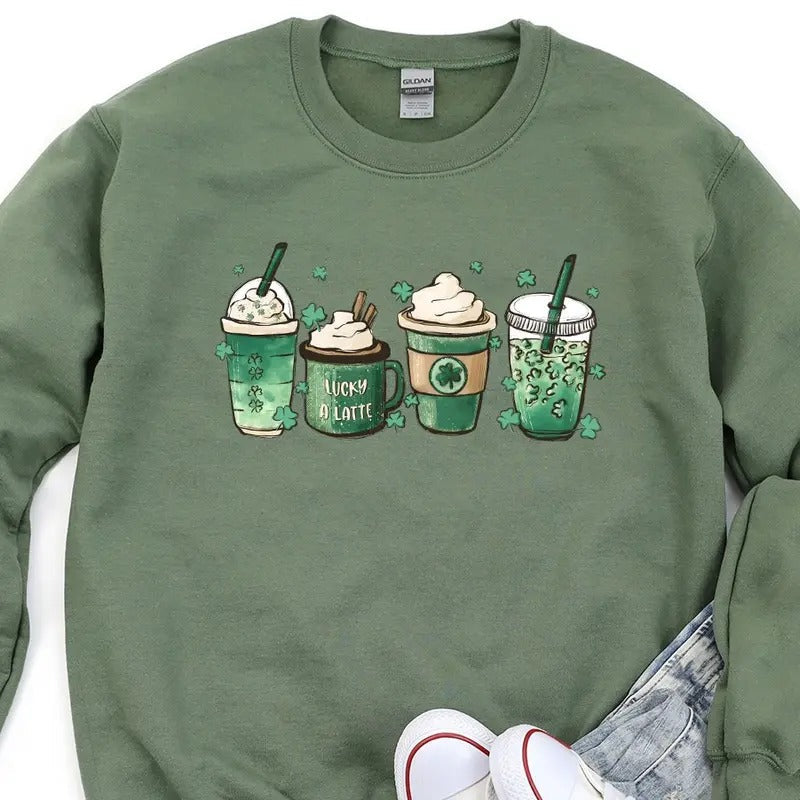 St Patricks Day Coffee Crewneck Sweatshirt, Hoodie, T-shirt | CiraTrend.com