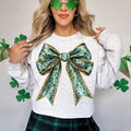St Patricks Day Green Bow Clipart Leopard Print Ribbon Gold Accents Coquette Style Instant For St Patrick's s T-Shirts,...