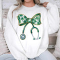 St Patricks Day Nurse Sweatshirt, Nurse Coquette Bow Shirt, Bow Stethoscope St. Patricks Day Shirt, St Patricks Day Nurse...