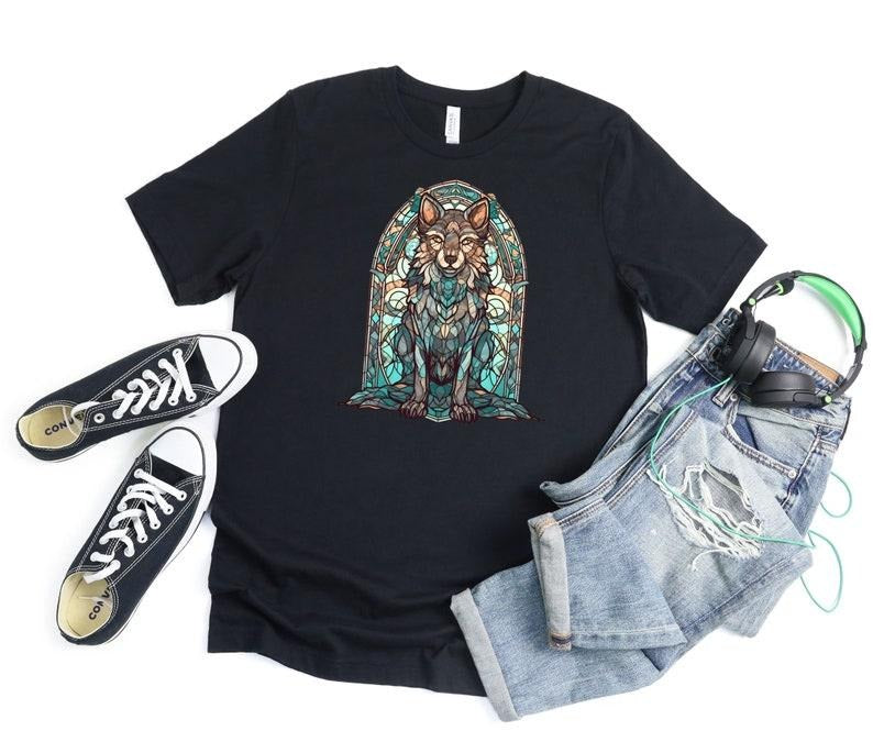 Stained Glass Wolf T Shirt Hoodie Sweater, Grey Wolf Shirt for Fathers Day Gift, Icy Moon and Forest T-Shirt, Gift for...