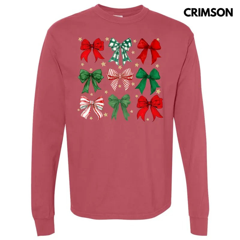 Starry Christmas Bow Collage Long Sleeve Comfort Colors T-Shirt 'NLB' Hoodie, Sweatshirt | CiraTrend.com