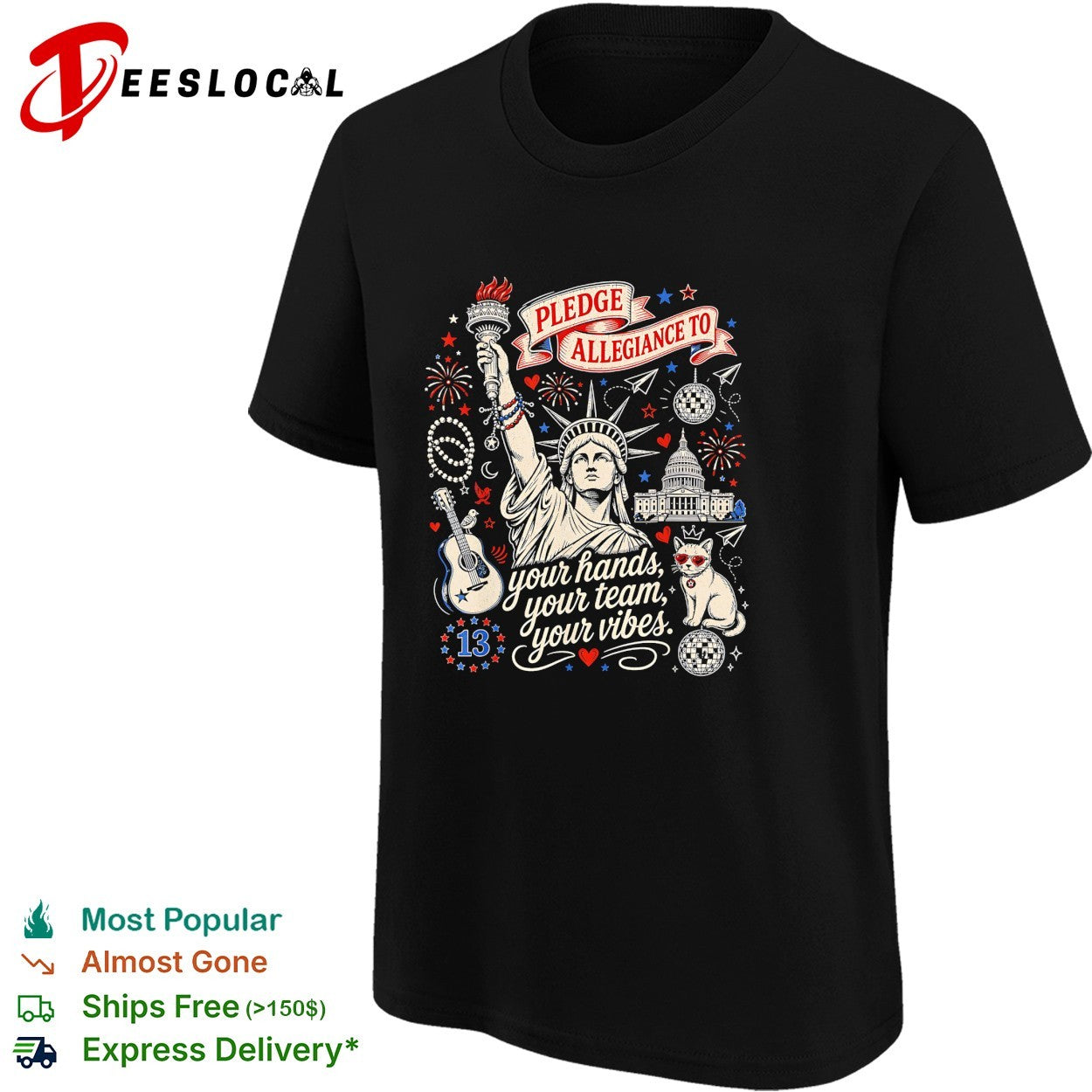 Statue of Liberty pledge allegiance crescent moon star black shirt