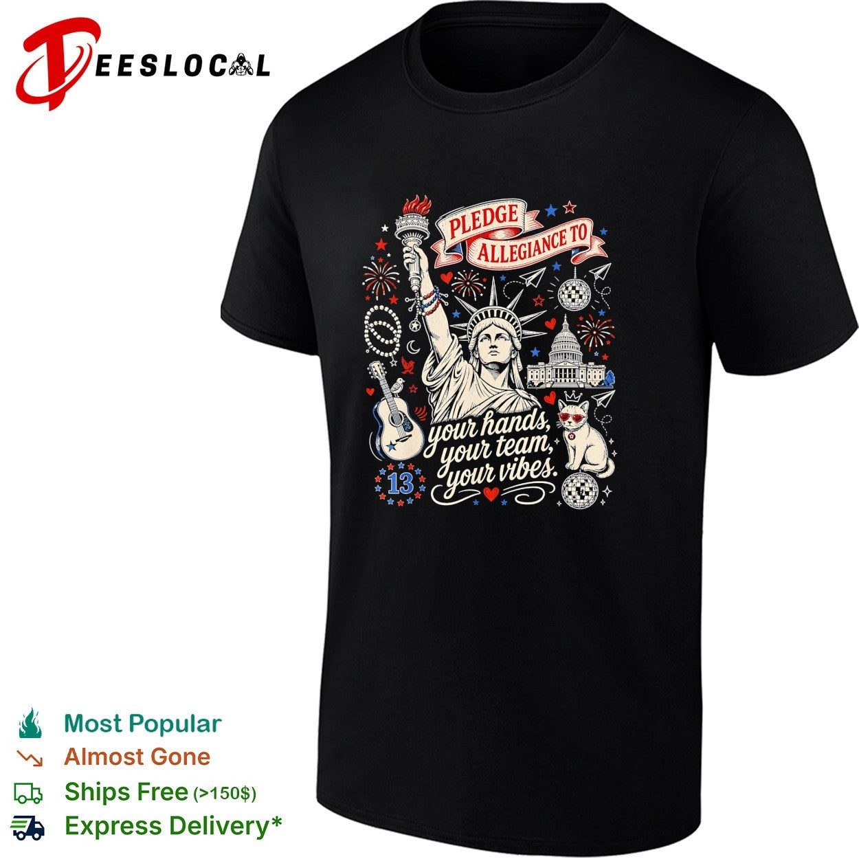 Statue of Liberty pledge allegiance crescent moon star black shirt
