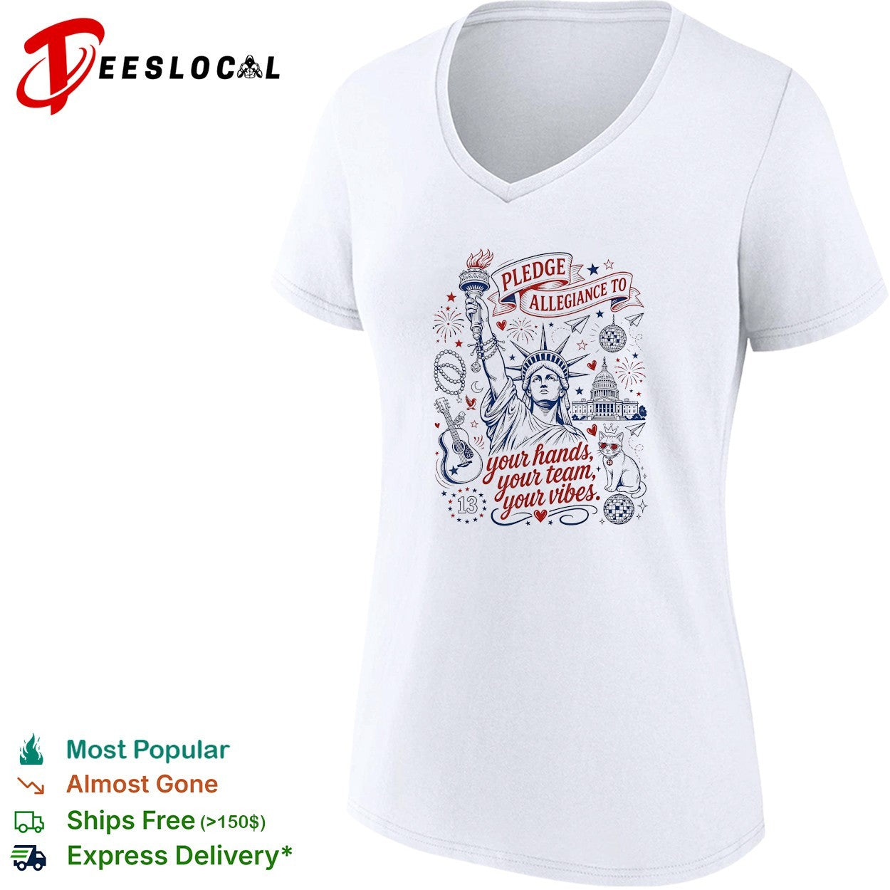 Statue of Liberty pledge allegiance crescent moon star white shirt
