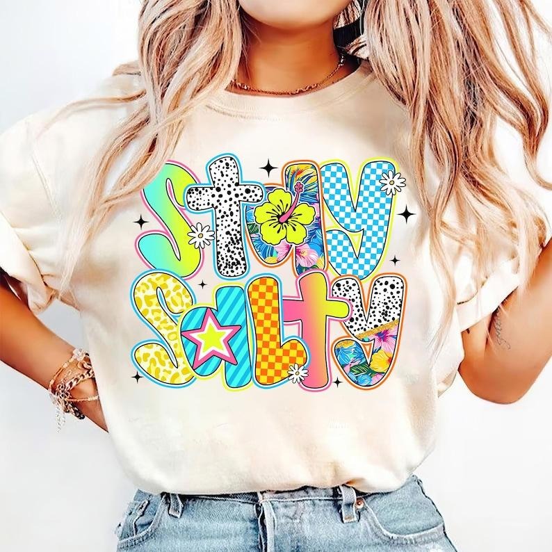 Stay Salty Retro Floral Beach Cute Preppy Coquette Pearl Bow Summer T-Shirt Hoodie, Sweatshirt | CiraTrend.com
