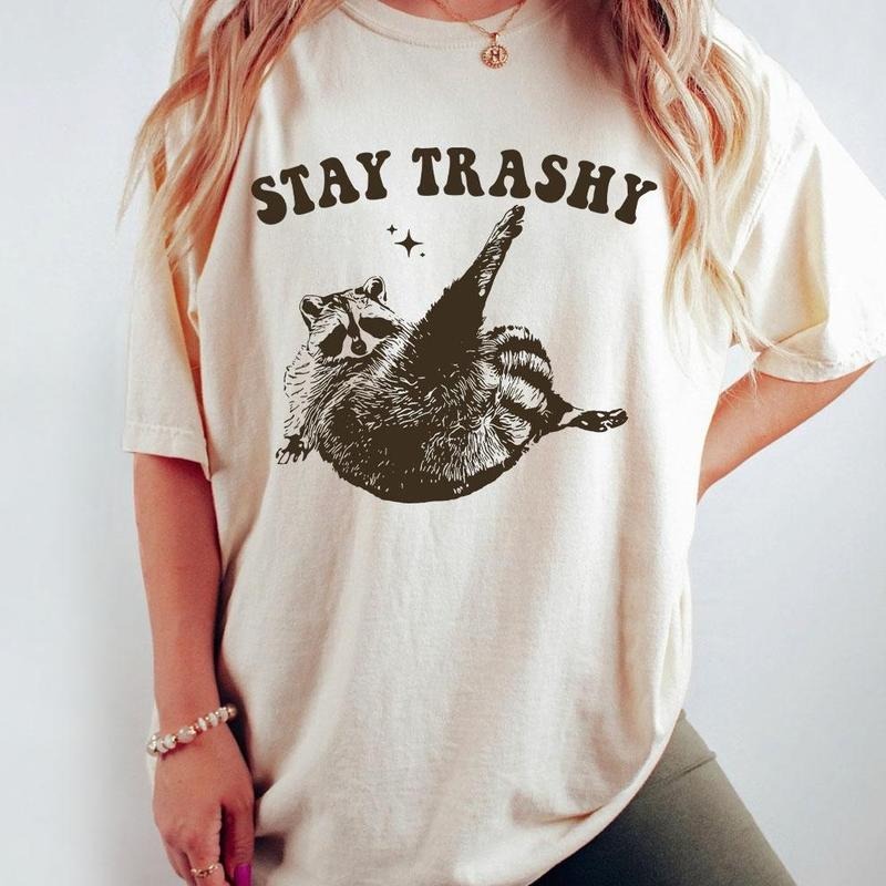 Stay Trashy Raccoon Graphic T-Shirt, Retro Unisex Adult T Shirt, Vintage Raccoon T-Shirt, Nostalgia Shirt, Relaxed Cotton...
