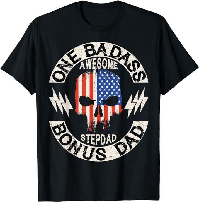 Stepdad T Shirt, Gifts For Stepdad, One Badass Bonus Stepdad Birthday Step Dad Fathers Day Gift T-Shirt Casual Cotton...