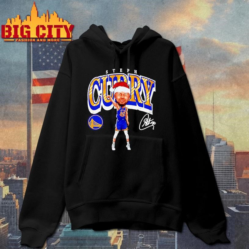 Steph Curry with Santa hat Golden State Warriors caricature signature Shirt