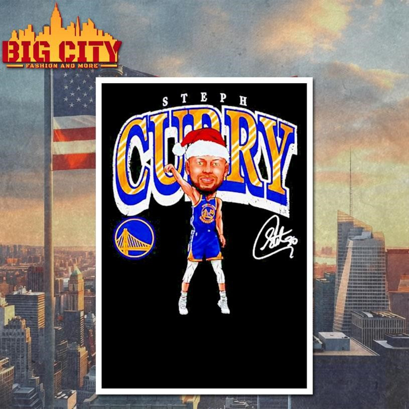 Steph Curry with Santa hat Golden State Warriors caricature signature Shirt