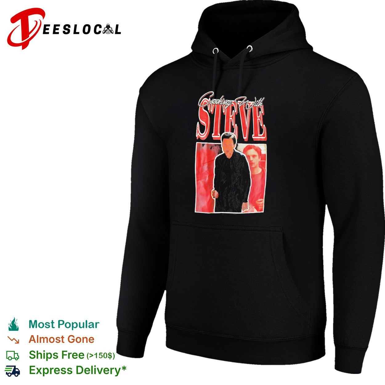 Steve cooking with man portrait shirt