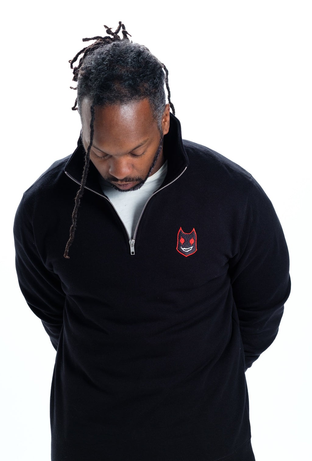 GUILTY GEAR - 'Zato-1 Pressure' Small Logo Embroidered Quarter-Zip Sweatshirt - Black T-Shirts, Hoodie (Image 3)