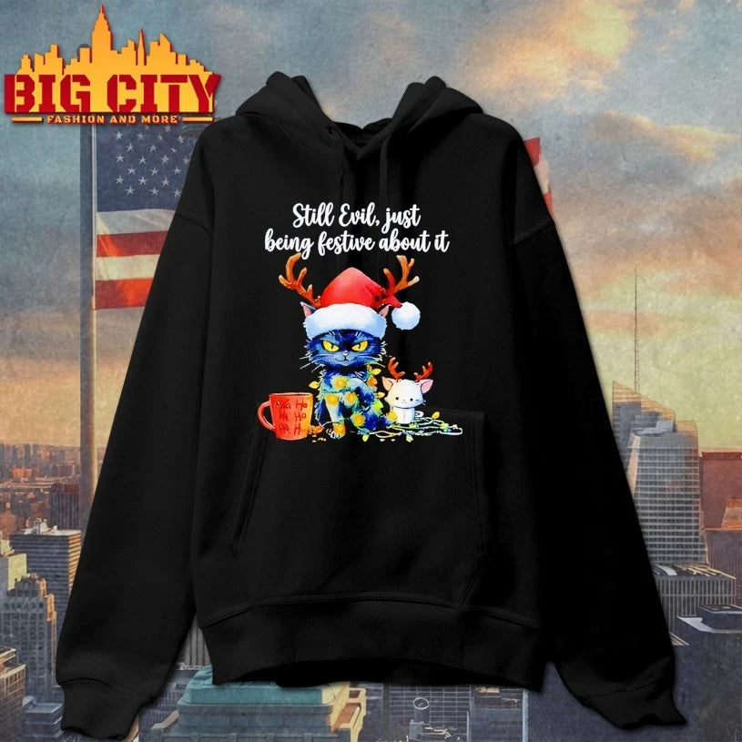 Still Evil Just Being Festive About It Cat Christmas shirt