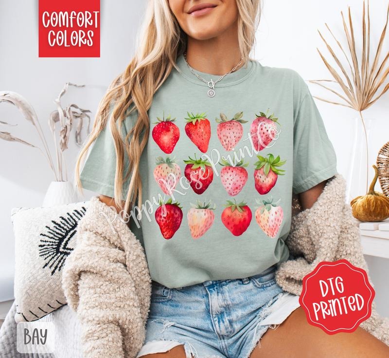 Strawberries Comfort Colors Tshirt, Fruit Summer Shirt, Cute Women's Tee, Gift For Her Hoodie, Sweatshirt | CiraTrend.com