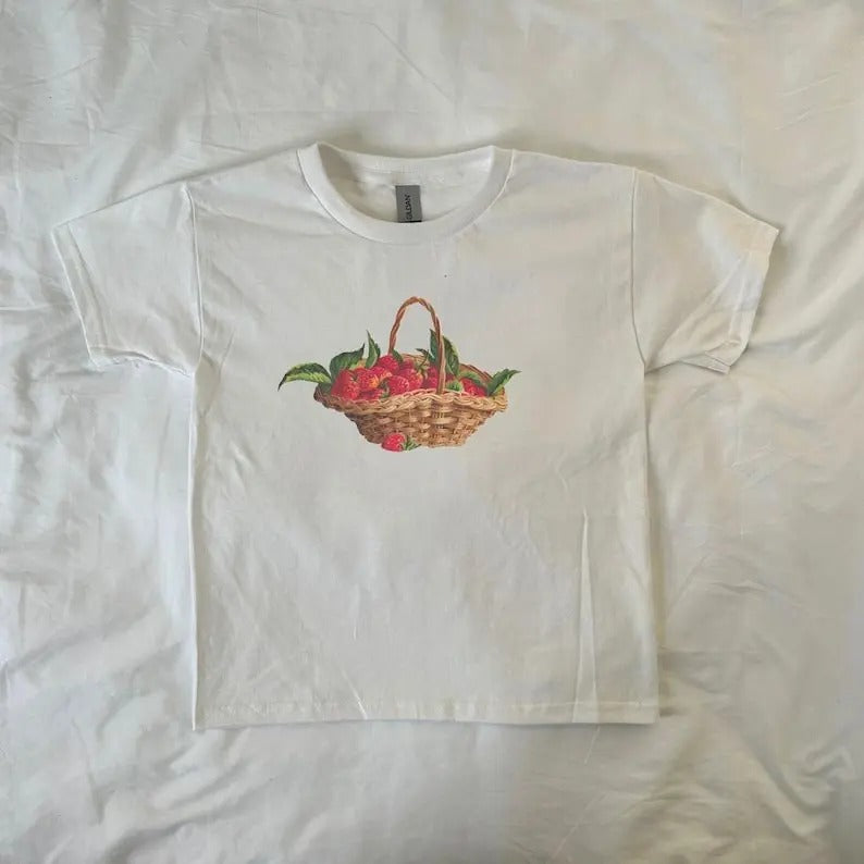 Strawberry Basket Baby Tee, ahs style, vintage fashion, retro, 90s style baby tee, streetwear, coquette, Hoodie, Sweatshirt