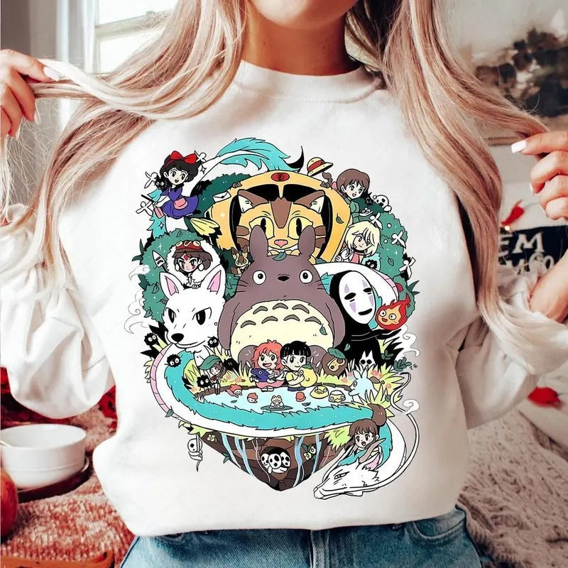 Studio Ghibli Sweatshirt Tshirt, My Neighbor Totoro Shirt, Kikis Delivery Shirt, Mononoke Shirt, Howl's Moving Castle...