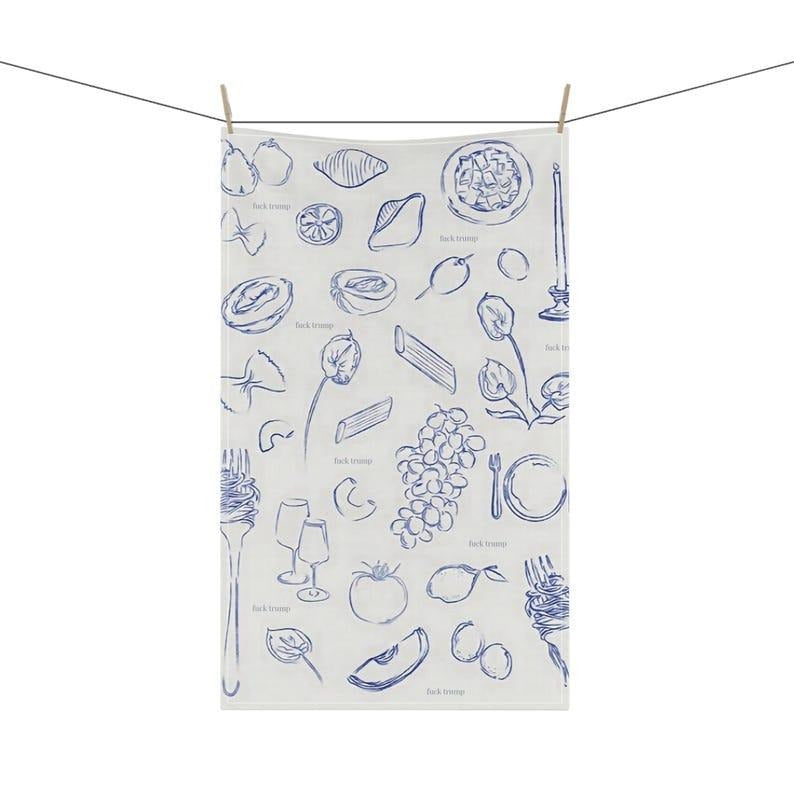 Subtle F*ck Trump Italian Sketch Tea Towel, Food And Wine Kitchen Towel, Anti Trump Dish Towel, Political Host Gift,...