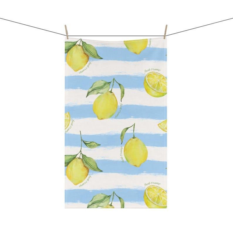 Subtle F*ck Trump Lemon Tea Towel, Blue Yellow Citrus Kitchen Towel, Political Dish Towel, Funny Anti Trump Gift,...