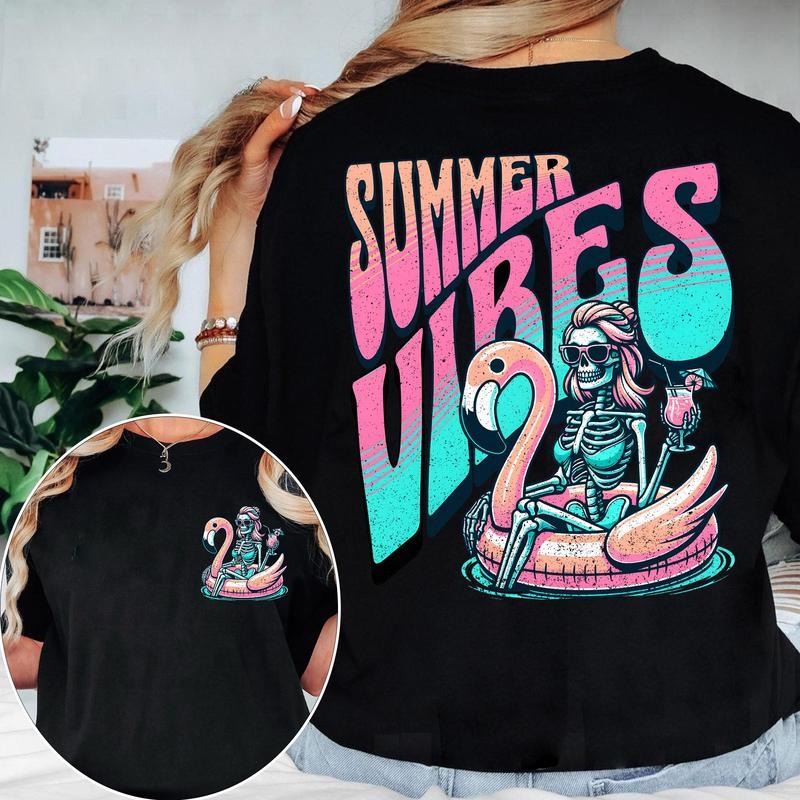 Summer Vibes Shirt, Beach Vibes Shirt, Spooky Summer Skeleton  tshirt  for girls Hoodie, Sweatshirt | CiraTrend.com