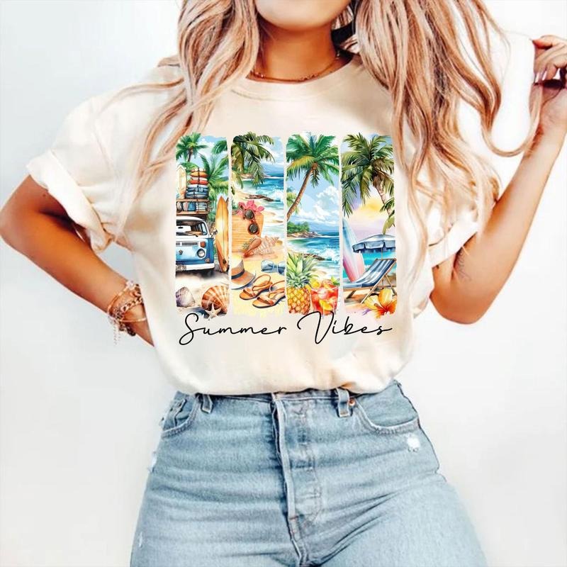 Summer Vibes T-Shirt, Trendy Summer Time T-Shirt Files, Beach Scene T-Shirt, Popular Brushstroke T-Shirt, Mother's Day...