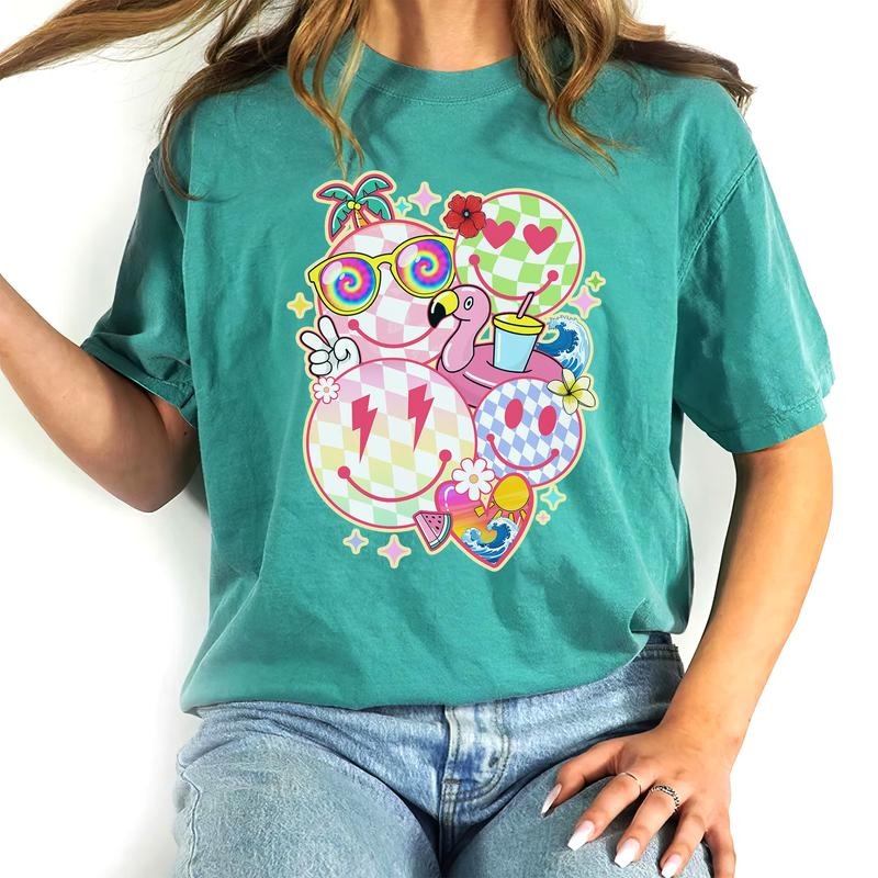 Summer Vibes Vintage Graphic Shirt, Retro Smile Face Summer Tee, Hello Summer Tshirt, Smile Face Tee, Summer Vibes Tops...