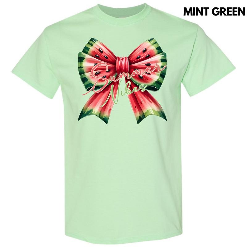 Summer Watermelon Bow Gildan Short Sleeve T-Shirt 'NLB' Hoodie, Sweatshirt | CiraTrend.com