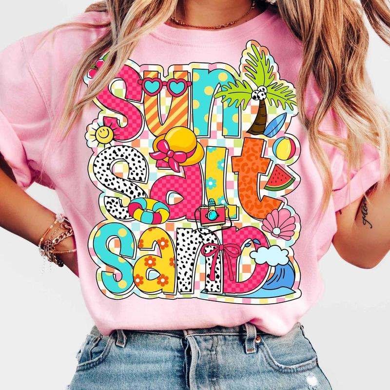 Sun Salt Sand T-Shirt, Retro Summer Shirt, Beach T-Shirt, Summer Checkered Shirt, Summer Shirt T-Shirt, Summer Vibes...