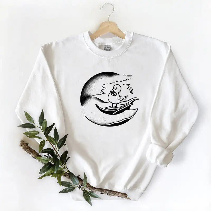 Sun With Mallard Duck Riding A Wave Unisex Tshirt Sweatshirt Hoodie, for duck hunters, husbands and Mallard duck lovers
