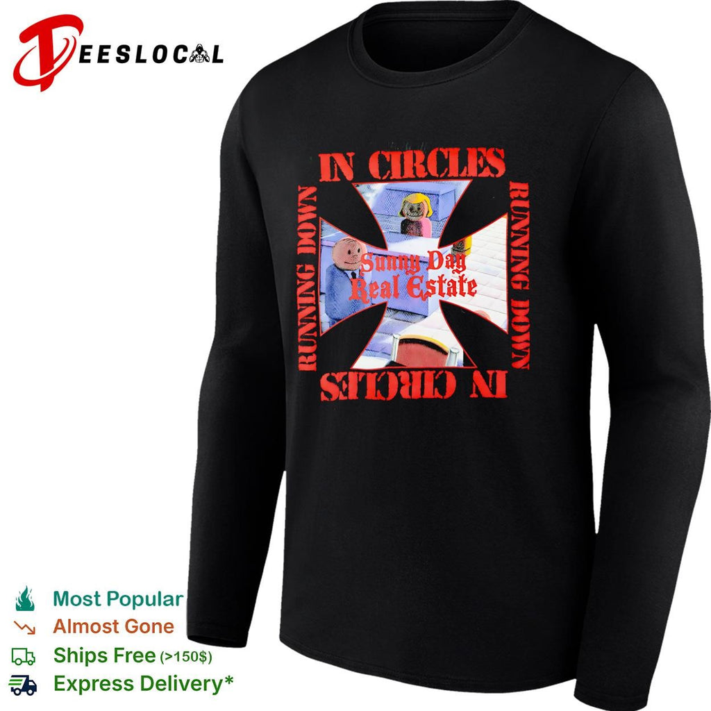 Sunny Day Real Estate in circles running down shirt