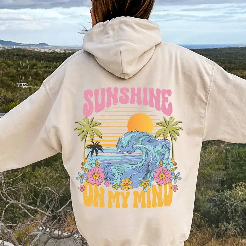 Sunshine on my mind Graphic Hoodie, Cotton Casual Oversized Hoodie, Sunset Hoodie, Beach Hoodie, Womens Sweatshirt...