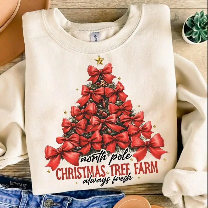 North Pole Christmas Tree Cotton T-shirt/Sweatshirt for Women - Unisex Style - Womenswear, Top Hoodie | CiraTrend.com