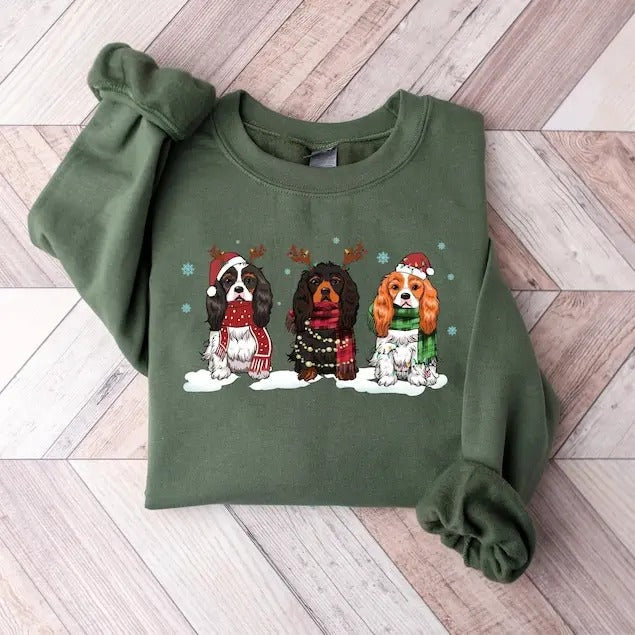 Cavalier King Charles Spaniel Christmas Sweatshirt, Christmas Dog Cotton T-shirt/Sweatshirt for Women - Unisex Style