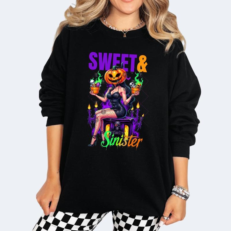Sweet & Sinister Black T-Shirt Women's Crew Neck Drop Shoulder Graphic Print Casual Vintage Grunge Style Top Made in USA