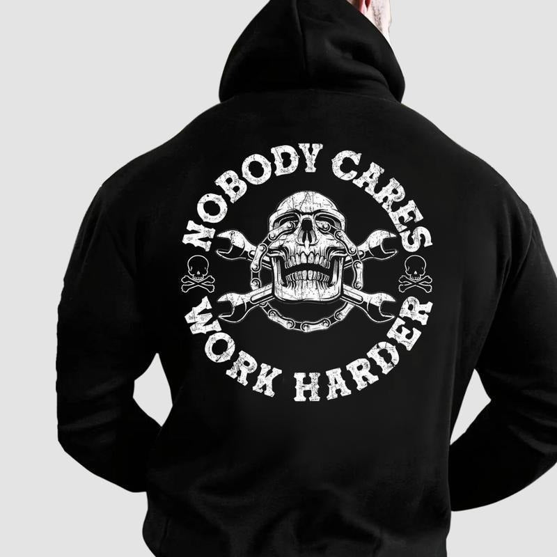 Awesome Nobody Cares Work Harder Skull Printed Men Hoodie Casual Muscle Portrait Hoodie/ Sweater/ T-Shirt For Menswear,...